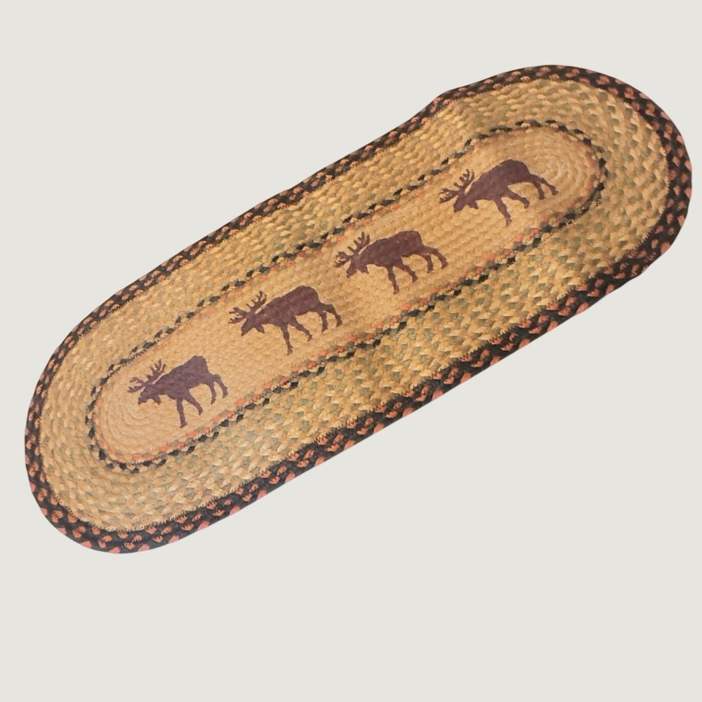 Rustic Braided Jute Table Runner Oval Moose Wildlife Cabin Lodge Decor 35.5x13.5